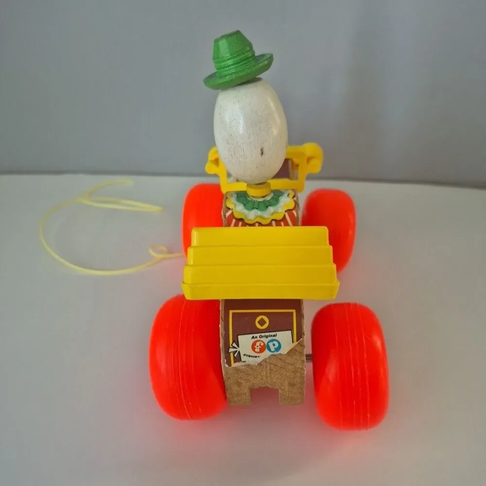 Fisher Price Vintage 1965 Wooden Jolly Jalopy the Clown Pull Toy Model 724
